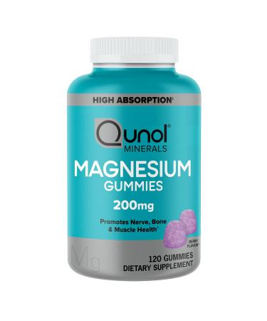 Qunol Magnesium Gummies for Adults 200mg Elemental Magnesium (from 1 750mg Magnesium Citrate) High Absorption Magnesium Supplement Supports Nerve Bone and Muscle Health Vegetarian 120 Count Berry 120 Count (Pack of 1)