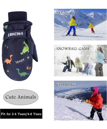 XIAOHAWANG Kids Ski Gloves - Navy Dinosaur Mittens for Boys and Girls 4-8 Years - Buy Online on GoSupps.com