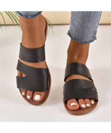 Lencyotool Women's Sandals - Flat Ribbon Slip-On Open Toe Big Sizes Black - Comfortable Leisure Footwear - Buy Online on GoSupps.com