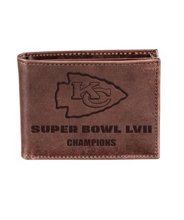 Team Sports America NFL Kansas City Chiefs Superbowl 57 Championship Brown Wallet | Bi-Fold | Officially Licensed Stamped Logo | Made of Leather | Money and Card Organizer | Gift Box Included Brown Bi-Fold Super Bowl 57