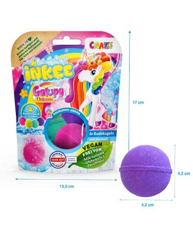 INKEE Galupy Unicorn Bath Bombs | 4 Bubble Gum Aroma Bath Balls for Kids | Jojoba Oil Infused | International Shipping - Buy Online on GoSupps.com