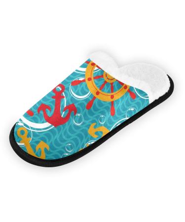 Mnsruu Nautical Sea Anchor Wheel Green Slippers | Slipproof Cotton Home Slippers for Men & Women (UK 8-11) | Ideal for Home Hotel Spa & Travel - Buy Online on GoSupps.com