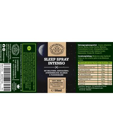 Melatonin Spray 365 Days Supply | 50ml XL | Laboratory Tested with Ashwagandha Passion Flower Valerian | 0.5mg per Spray | Scheunengut  - Buy Online on GoSupps.com