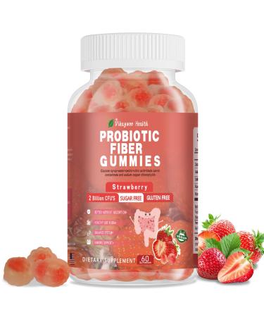 Probiotic Fiber Gummies for Adults No Sugar Added Strawberry Flavor 120 Billion CFUs Vitamin C Vitamin D Digestive Health & Regularity Support(60 Count) 1 Count (Pack of 60)