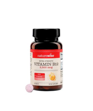 NatureWise Vitamin B12 Extra Strength 2500mcg - B12 Supplement for Energy + Mental Clarity & Nervous System Support - Easy-to-Swallow Vegan & Non-GMO - USA Manufactured - 60 Tablets 60-Day Supply