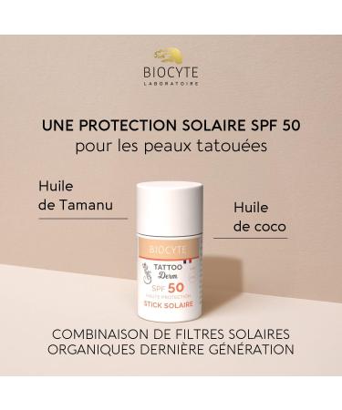 BIOCYTE Tattoo Stick Solaire SPF 50 - Protection Solaire Tatouage Huile De Coco - Tous Types De Peau - R sistant A L'Eau & Fini Invisible Non Gras - 18g - Buy Online on GoSupps.com