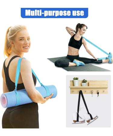 2 Pack Adjustable Yoga Mat Carrier Straps - Easy Cinch Sling for Large Mats - Cotton Exercise Band - Light Blue/Black - Buy Online on GoSupps.com