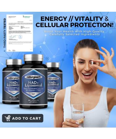 naturgizer+ Liposomal NAD+ Supplement with Resveratrol, TMG & Vitamin B3 | 4-in-1 Healthy Aging & Cellular Energy Support | High Absorption NAD Plus for Men & Women Over 40 | 120 Capsules - Buy Online on GoSupps.com