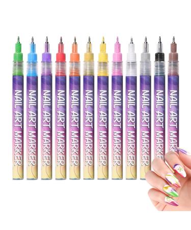 xowwyue Nail Pens - 12 Pieces Fine Tip Nail Liner for Art Painting Art Gel Polish Marker Kit for Girls Adults Women Beginners Art Painting