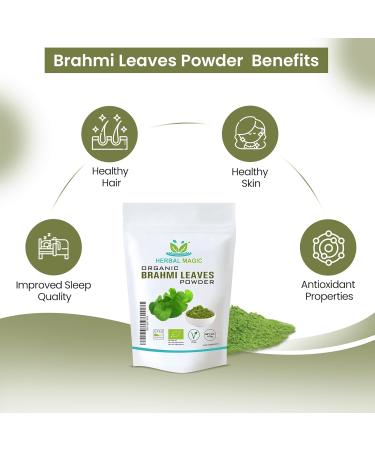 Organic Brahmi Leaf Powder - Ayurvedic Hair & Face Mask - 100g Pack - Herbal Magic's Bacopa Monnieri Powder - Buy Online on GoSupps.com