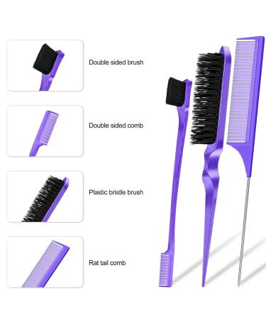 Sularpek 3-Piece Sleek Bun Brush Set | Double Edge Teasing Brush & Rat Tail Comb | Perfect for Hairdressers & Women - Purple - Buy Online on GoSupps.com