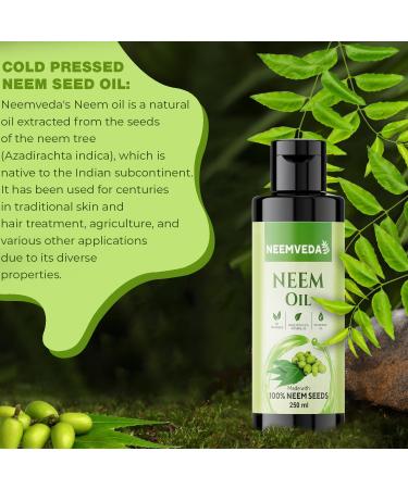 Neemveda Virgin Neem Oil Cold Pressed Pure Natural Unrefined Vegan - for Hair Skin Nail Scalp Body Multi-Use Oil for Garden - Plants - Home & More 250 ml - Buy Online on GoSupps.com