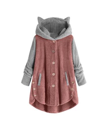 Hanxiulin fleece jacket plush jacket cuddly jacket women fleece jacket basic hooded jacket breathable transition jacket coat outerwear fluffy jacket 4xl pink