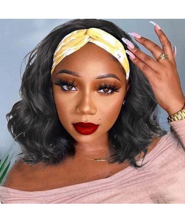 LEOSA Body Wave Headband Wig Loose Deep Wave Wig for Black Women Short Bob Body Wave Headwrap Wig Non Lace Front Wigs Glueless Machine Made Synthetic Headband Wig 12 Inches 12 Inch (Pack of 1) 1B