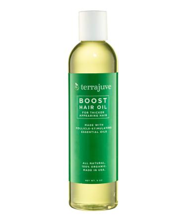 Terrajuve Boost Hair Oil- For Thicker Appearing Hair  Made With Follicle Stimulating Essential Oils. All Natural 100% Organic Made in USA (8.0 Oz) 8.0 Ounce