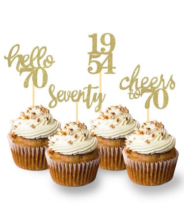 24 pieces glitter 70th birthday cupcake topper 70th birthday decoration from 1954 for 70 birthday party accessories party decoration cake decoration (gold)