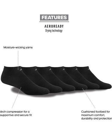 adidas Men's Athletic Cushioned No Show Socks (6-Pack) - Large Black/Aluminum - Buy Online on GoSupps.com