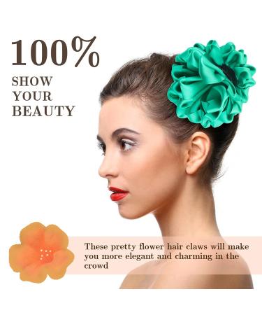 4 Pack Korean Ribbon Silk Chiffon Hair Claw Clips - Blue Black Burgundy Red Green Butterfly Octopus Large Rose Flower Bows - Women's Accessories - Buy Online on GoSupps.com