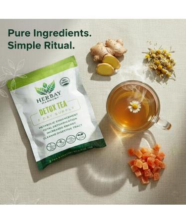 Herbay Harmony Organic Detox Tea Caffeine-Free Herbal Cleanse for Bloating Relief, Digestive Tea & Natural Body Detox, Organic Herbal Blend with Ginger, Chamomile & Papaya (4 Pack (4 Week Detox Kit) - Buy Online on GoSupps.com