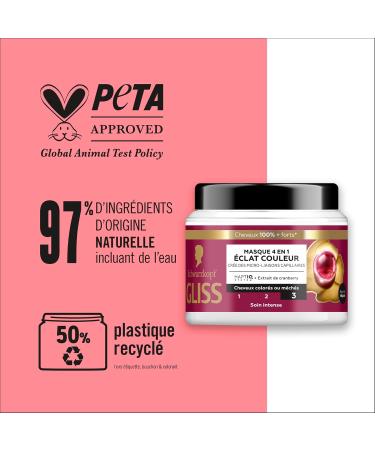 Schwarzkopf - GLISS - 4in1 Mask - Color Radiance - Cranberry Extract - Haptiq System - Creates Micro-Capillary Bonds - Colored or Highlighted Hair - Intense Care - Nourishes & Repairs - 400ml - Buy Online on GoSupps.com