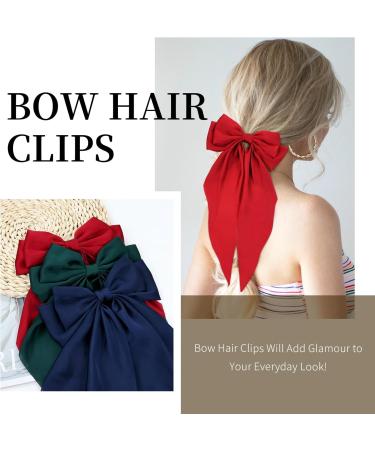 Cinaci 8 Pieces Silky Satin Big Hair Bows for Women Girls Teens Fancy Long Tail Bow Hair Clips French Hair Barrettes Hair Accessories S2 - Buy Online on GoSupps.com