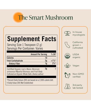 Om Lion s Mane Mushroom Powder - Organic Mushroom Supplement and Nootropic - Support Memory Focus and Nerve Health 7.05 oz (100 Servings) Lion's Mane Powder 7.05 Ounce (Pack of 1) - Buy Online on GoSupps.com