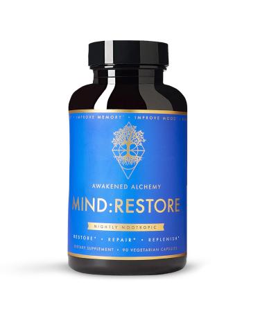MIND:RESTORE Premium Nighttime Nootropic Supplement | Brain Nutrition for Memory and Sleep | 9 Premium Ingredients | L Theanine Lions Mane Choline Magnesium L Threonate Vitamin B6 Bacopa Monnieri