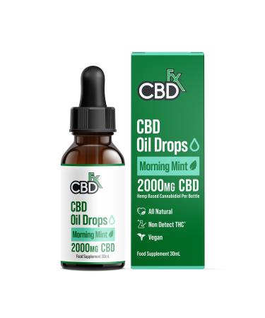 CBDfx 2000 mg CBD High Strength Flavoured CBD Oil Morning Mint Vegan Non-GMO Blended with MCT Oil Improved Purity All Natural No THC Green 30 ml (40 Days)