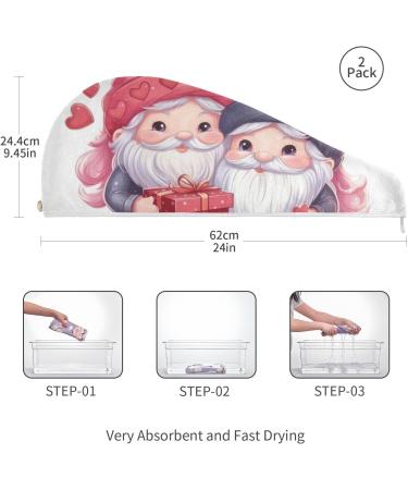 Super Absorbent Gnome Couple Hair Towel 2 Pack - Quick Dry Hair Turbans for Women & Girls - Perfect for Fast Hair Drying - Buy Online on GoSupps.com