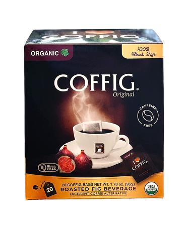 Coffig Original Organic Coffee Substitute, Roasted Fig Beverage, Travel-Sized Sachets, Caffeine-Free Herbal Energy Drinks, Carton of 20 Tea Bags Carton x20 Sachets (teabags) 1.7 oz (50g.) 20 Count (Pack of 1)