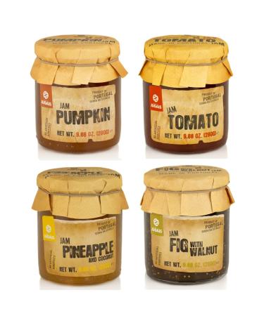 Quinta de Jugais Set of 4 x 280g Jam Jars - Unique Flavours Pumpkin Tomato Pineapple & Coconut Fig & Coconut - No Artificial Ingredients