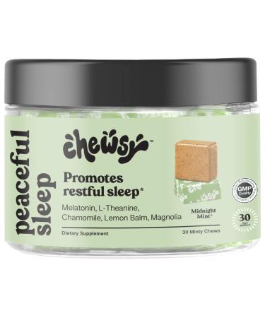 Chewsy Peaceful Sleep Chews Sleep Support 3 mg Melatonin 200 MGS L-Theanine Chamomile Lemon Balm Magnolia Nighttime Sleep Aid Naturally Minty Chews Promotes restful Sleep 30-Day Supply (1) Peaceful Sleep 30 Count