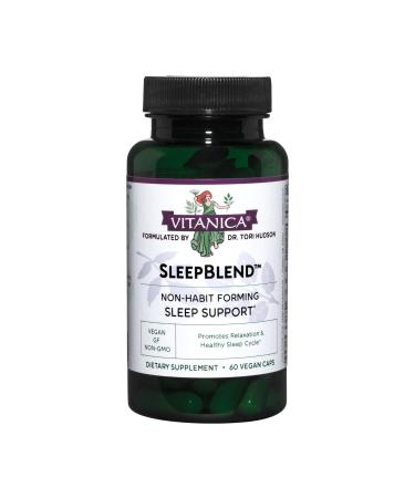 Vitanica Sleepblend Non Habit Forming Sleep Support Supplement with Melatonin Valerian Root Passionflower and Hops Vegan 60 Capsules
