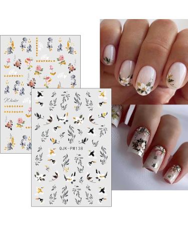 JMEOWIO 10 Sheets Glitter Spring Flower Nail Art Stickers Decals Self-Adhesive Colorful Summer Floral Nail Supplies Nail Art Design Decoration Accessories - Buy Online on GoSupps.com