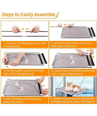 Pueikai Cat Hammock Window Perch for Large Cats | Sturdy & Space-Saving Resting Seat | Holds up to 50 lbs | Easy Assembly | Single Layer Grey - Buy Online on GoSupps.com