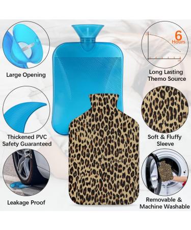 Leopard Heat Bottle with Fluffy Cover - 2L Hot Water Bottle for Cozy Nights | Retro Leopard Pattern | Pain Relief for Back Neck & Shoulders - Buy Online on GoSupps.com
