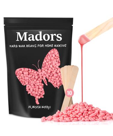 Hard Wax Beads for Hair Removal - Madors 1lb/16oz Wax Beans Kit with 10 Wax applicator Sticks for for Full Body for Wax Melt Warmer Pink