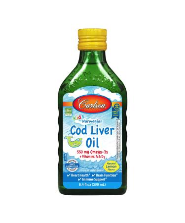 Carlson Labs Kid's Norwegian Cod Liver Oil Natural Lemon Flavor 8.4 fl oz (250 ml)