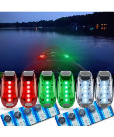 6pcs Navigation lights for boats kayak, LED Safety Light, 3 Types Flashing Mode, Easy Clip-On Kit for Boat Bow, Stern, Mast, Paddles, Pontoon, Kayaking Accessories, Yacht, Bike Tail, Red Green White