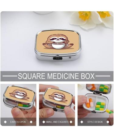 Yoga Sloth Coffee Print Pill Box | 2 Compartment Decorative Medicine Organizer - Portable & Stylish for Pocket or Purse - Buy Online on GoSupps.com