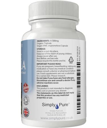 Organic Vegan Triphala Capsules x 90 | 100% Natural | Soil Association Certified | Gluten & GM Free - Buy Online on GoSupps.com