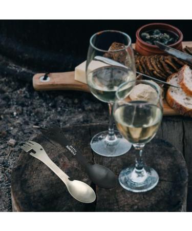 PSKOOK 5-in-1 Utility Tactical Spork  2-Pack Stainless Steel Spoon & Bottle Opener  Fork & Knife  Can Opener Combo Camping Utensil for Hiking  Camping or Backpacking (Black & Matte Silver) black+silver - Buy Online on GoSupps.com