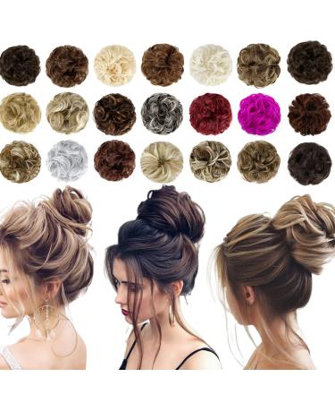 Messy Bun Hair Piece,Qunlinta Hair Bun Thick Updo Scrunchies Hair Extensions Ponytail Hair Pieces for Women Girls Light Brown Mix Ash Blonde 1 Piece Light Brown Mix Ash Blonde