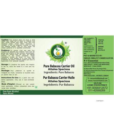 R V Essential Pure Babassu Carrier Oil 50ml (1.69oz)- Attalea Speciosa (100% Pure and Natural Cold Pressed) 1.69 Fl Oz (Pack of 1) - Buy Online on GoSupps.com