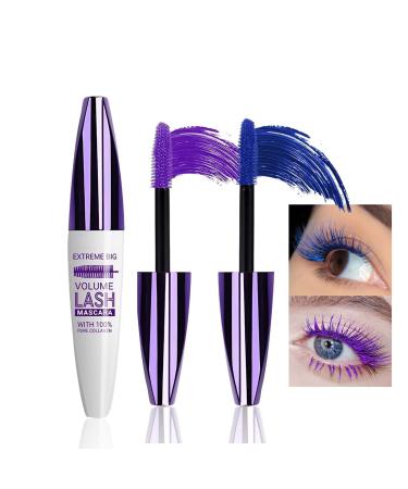 EONFAVE 5D Telescopic Mascara Set 2 Colors Mascara Blue + Purple Colored Mascara Waterproof Smudgeproof & Durable Volumizing Curly & Nonclump Fake Lash Effect Cosplay Party Use