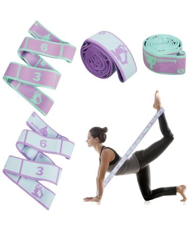 Partideal 2 piece Yoga belt with 8 loops Yoga Stretching Band Gymnastics band fitness band Stretch band highly elastic resistance tapes for effective stretching exercises and yoga training