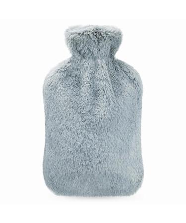 Heat bottle with soft cover 2l bed bottle fluffy PVC hot water bag Ideal for pain relief safe and durable best gift for women and adults (gray)