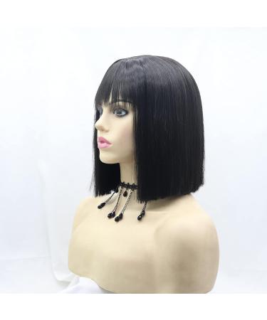 Xiweiya 12-Inch Short Black Lace Front Wig with Air Bangs - 1B Straight Heat Resistant Wigs for Black Women | Premium Hair Replacement - Buy Online on GoSupps.com