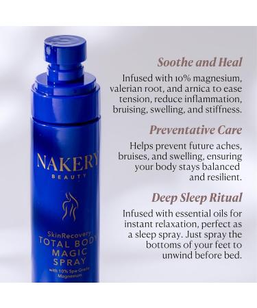 Nakery Total Body Magic Magnesium Spray, 10% Formula for Feet Tension, Leg Cramps and Muscle Stiffness, Homeopathic Oil with Valerian Root, Arnica, and Soothing Post-Workout Relief Lavender & Eucalyptus - Buy Online on GoSupps.com