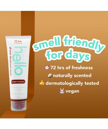 hello All Over Sweet Coconut Deodorant Cream Aluminum Free Deodorant Cream for Pits Privates + More Offers 72 Hours of Freshness Safe for Sensitive Skin Vegan 1 Pack 3 Oz Tube Sweet Coconut 3 Ounce (Pack of 1) - Buy Online on GoSupps.com